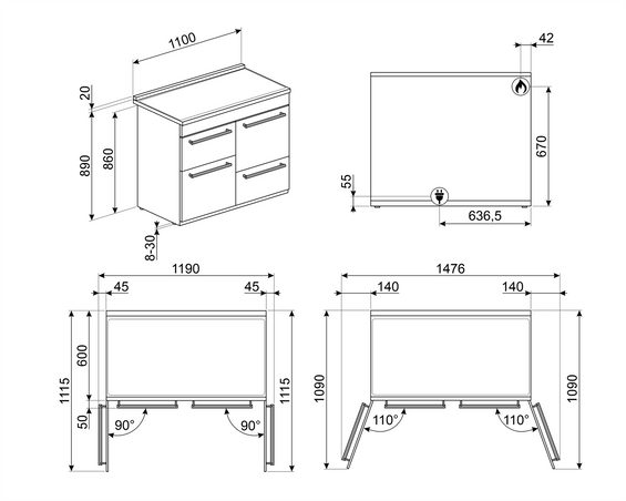 Kuchnia z płytą gazową Smeg CX113GMBL