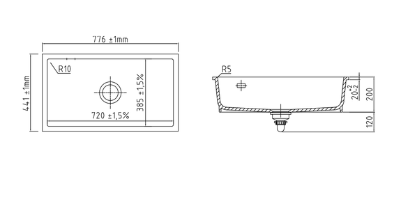 systemceram MERA 80 U zlewozmywak ceramiczny Schiefer 85