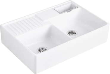 Zlew Villeroy & Boch DWUKOMOROWY korek manualny 6323 91 RW STONE WHITE (matowy)