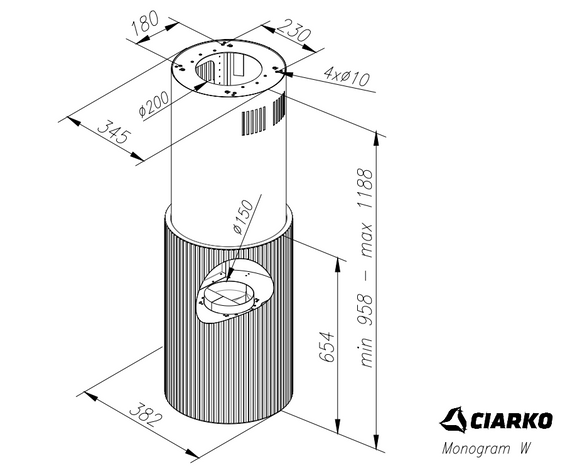 Okap wyspowy Ciarko MONOGRAM W CASHMERE pochłaniacz