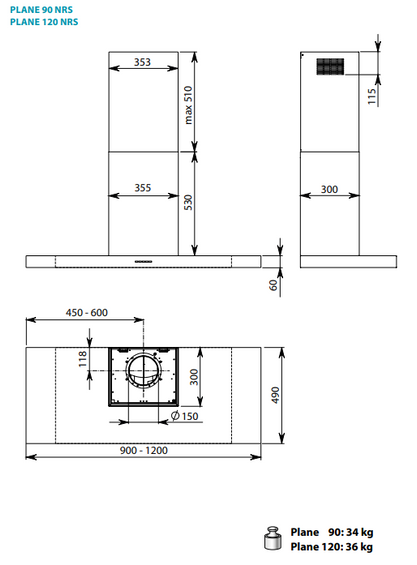 Okap Falmec Plane Plus NRS 90 czarny 800 m³/h przyścienny