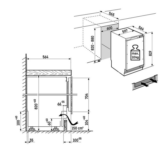 Lodówka na wino do zabudowy podblatowej UWpri 3672 Vinidor Selection