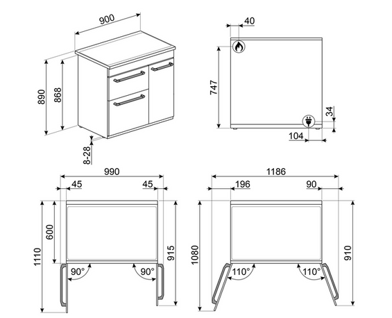 Kuchnia z płytą gazową Smeg BG93GMBL