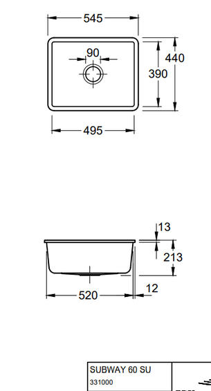 Zlew Villeroy & Boch SUBWAY 60SU korek manualny 3310 01 RW STONE WHITE (matowy) PROMO