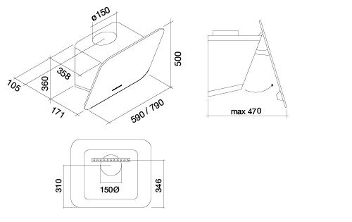 Okap Falmec Tab 80 czarny 800 m³/h przyścienny