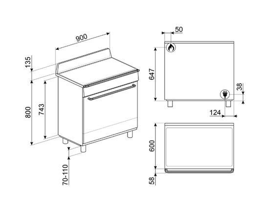 Kuchnia z płytą gazową SMEG TR90GMP