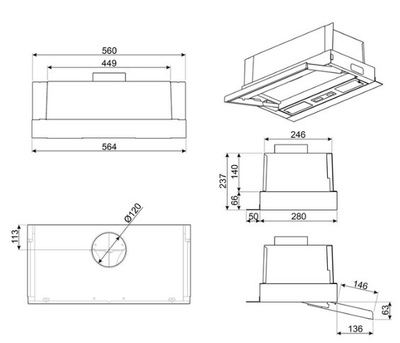 Okap do zabudowy Smeg KSET56LX3