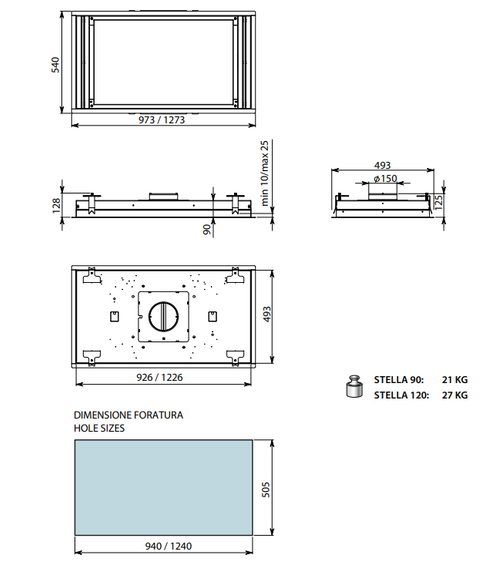 Okap sufitowy Falmec Stella Plus 120 biały - korpus bez silnika, z pilotem