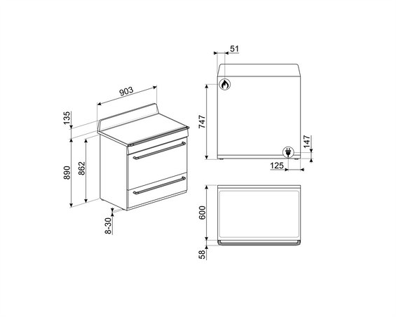 Kuchnia wolnostojąca z płytą gazową Smeg TR90DGME9