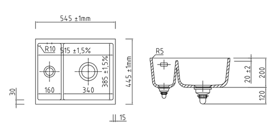 systemceram MERA 60 U zlewozmywak ceramiczny Satin 20