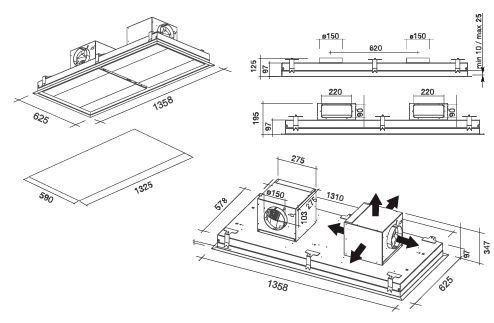 Okap sufitowy Falmec Nuvola Led 140 inox - korpus bez silnika, z pilotem