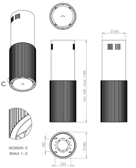 Okap wyspowy Ciarko Design MONOGRAM W BLACK pochłaniacz