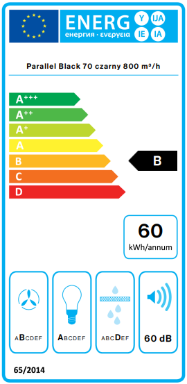 Okap Falmec Parallel Black 70 czarny 800 m³/h do zabudowy