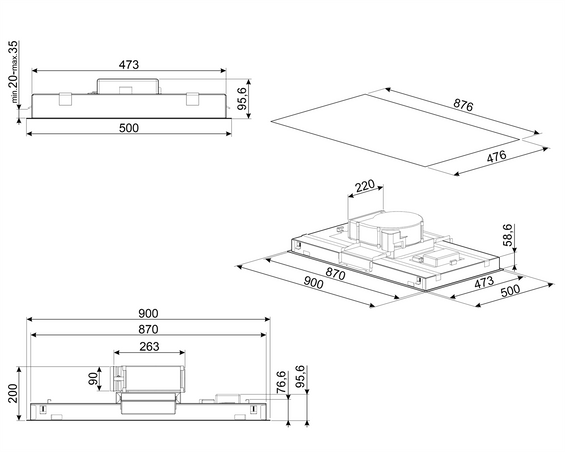 Okap sufitowy Smeg KLT9L4WH