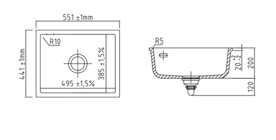 systemceram MERA 50 U zlewozmywak ceramiczny Nigra 87