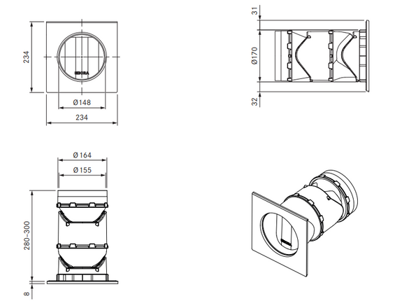 Bora UEBR przejście przez ścianę na zewnątrz budynku o grubości > 280 mm wysyłka 24 h!