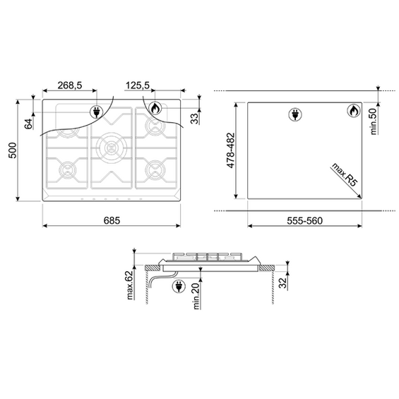 Płyta Smeg SR275XGH2