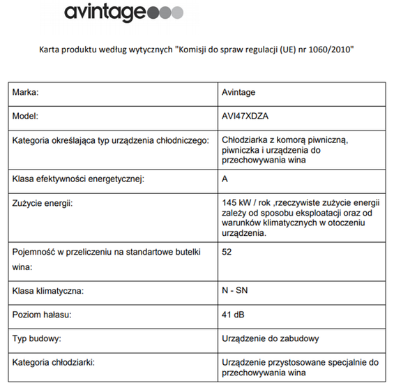 Winiarka Avintage do zabudowy AVI47XDZA