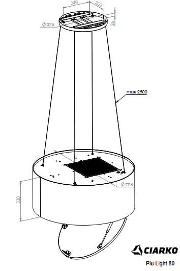 Okap wyspowy Ciarko Design PIU LIGHT Gold 80 cm
