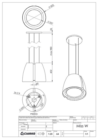 Okap wyspowy Ciarko Design MISS W WHITE pochłaniacz