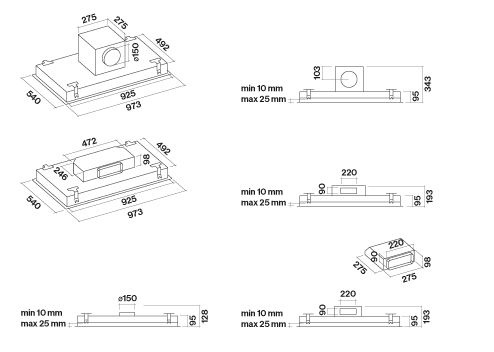 Okap sufitowy Falmec Nube evo 90 inox - korpus bez silnika, z pilotem