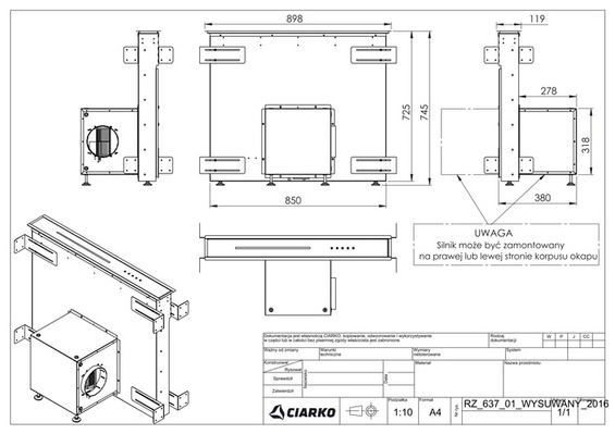 Okap blatowy Ciarko Moondraft Czarny Mat/ Czarne szkło 90cm wyciąg