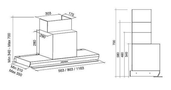 Okap Falmec Virgola evo 120 inox 600 m³/h do zabudowy