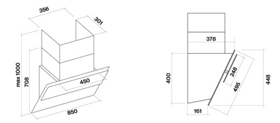 Okap Falmec Verso NRS 85 czarny 800 m³/h przyścienny
