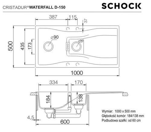 Zlew Schock WATERFALL D-150 Polaris WATD150APOL